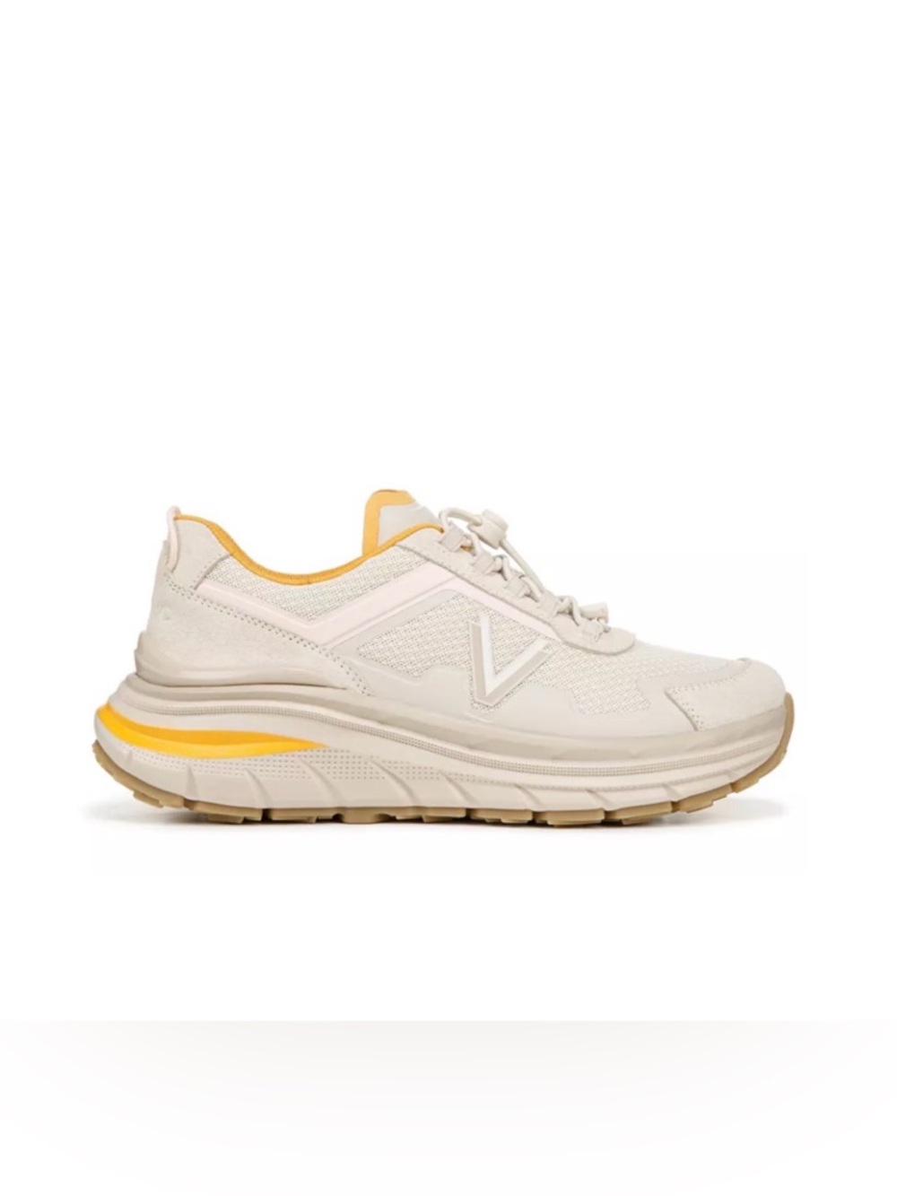 Vionic Women's Cream Sneaker with Yellow Trim